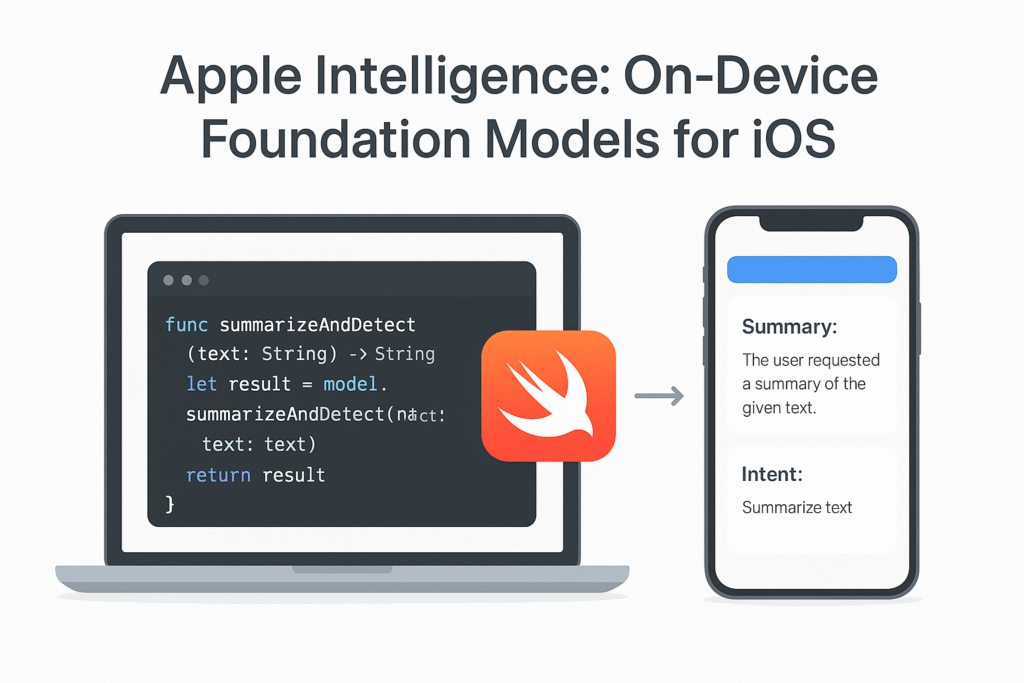 Apple Intelligence Foundation Models triggered by Swift code for smart app automation.